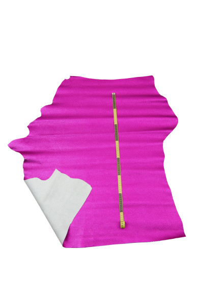Pelle LAMINATA FUXIA, vitello con grana dollaro, pellame metallizzato stampato morbido, 1.2 - 1.3 mm