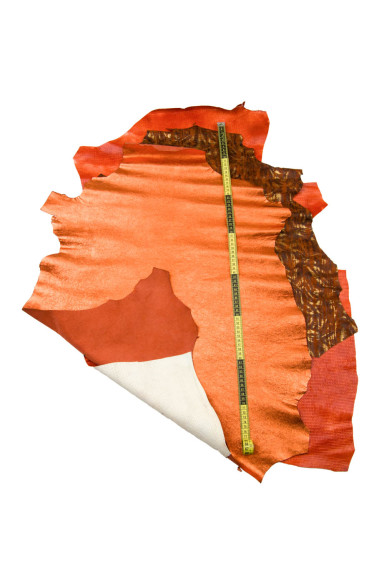 BUNDLE of 3 ORANGE,soft goatskins, assortment of metallic textured matching leather skins for crafters