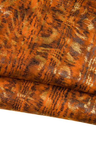 Lotto di 3 pelli ARANCIONE,  pellami LAMINATI e stampati, capre morbide abbinati come da foto per artigiani