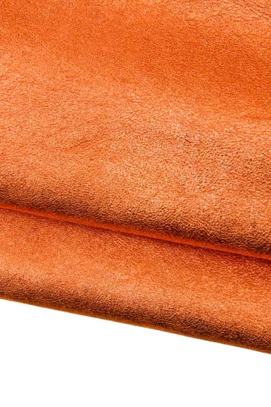 Lotto di 3 pelli ARANCIONE,  pellami LAMINATI e stampati, capre morbide abbinati come da foto per artigiani