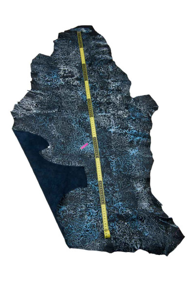 Pelle stampa FLOREALE, pellame blu notte a fiori con decorazione celeste bianco, capra per hobbisti