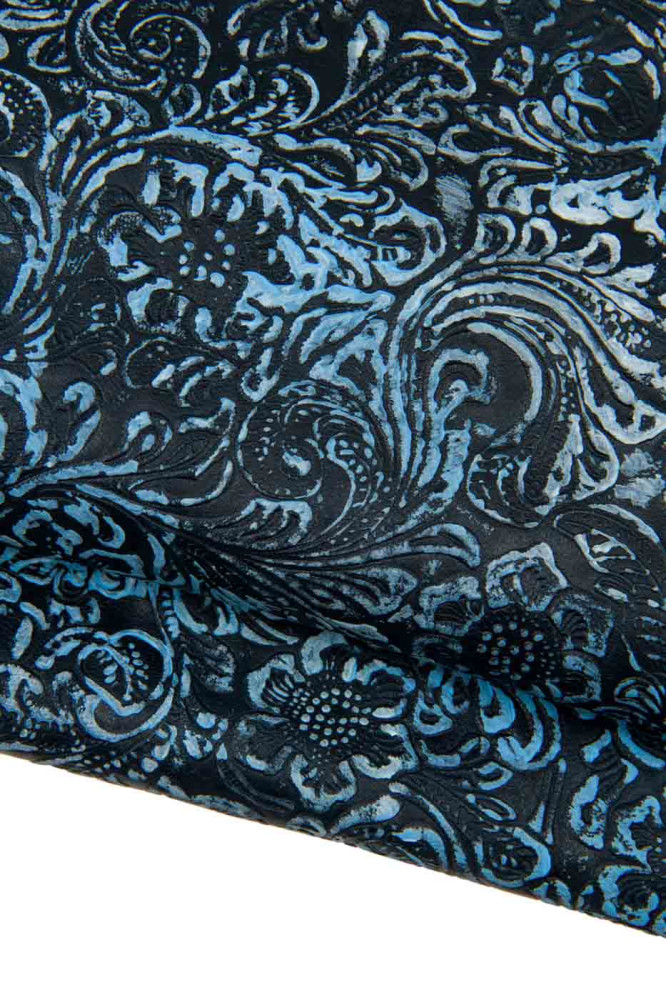 FLORAL textured leather hide, dark...