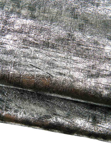 Lotto di 3 pelli ARGENTO,  capre laminate stampa PITONE e CRACKLE, pellami di lusso per fai da te