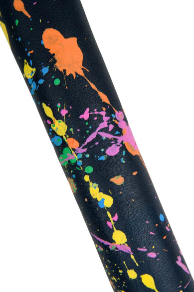 Multicolor SPLASH print on black goatskin, leather skin - pollock pattern, hand PAINTED skin, for hobbyists