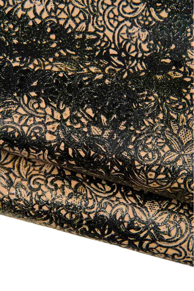 FLORAL textured leather hide,  flower...
