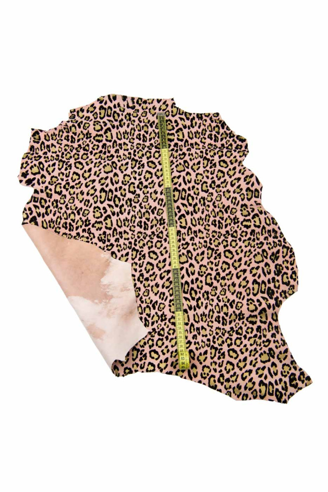 LEOPARD suede leather hide, pink,...