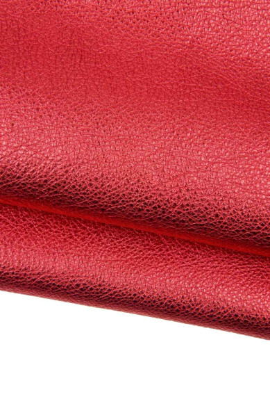 Pellame LAMINATO rosso, vitello metallizzato con GRANA, pelle lucida rossa morbida