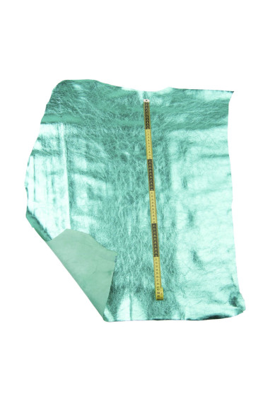 Pellame LAMINATO TURCHESE, pelle lucida stropicciata, pellame morbido metallizzato per il fai da te