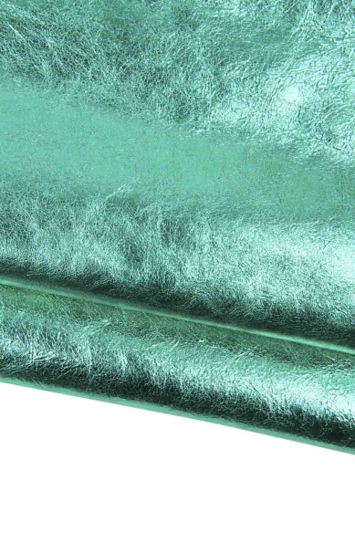 Pellame LAMINATO TURCHESE, pelle lucida stropicciata, pellame morbido metallizzato per il fai da te