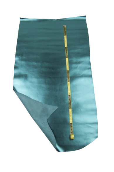 Pelle LAMINATA verde, vitello metallizzato LISCIO petrolio, pellame morbido luminoso 1.1 - 1.3 mm per fai da te