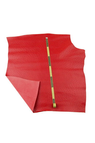 Pellame stampa STRUZZO ROSSO, pelle di vitello semi rigido semi lucido, pellame animalier per il fai da te