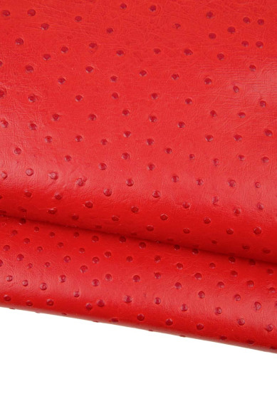 Pellame stampa STRUZZO ROSSO, pelle di vitello semi rigido semi lucido, pellame animalier per il fai da te
