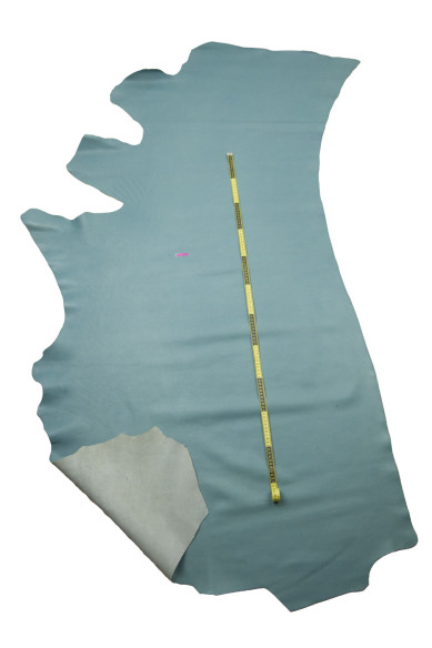 Grey blue GRAINY leather hide, GLOSSY soft calfskin, solid color thick cowhide, 2.0 - 2.1 mm