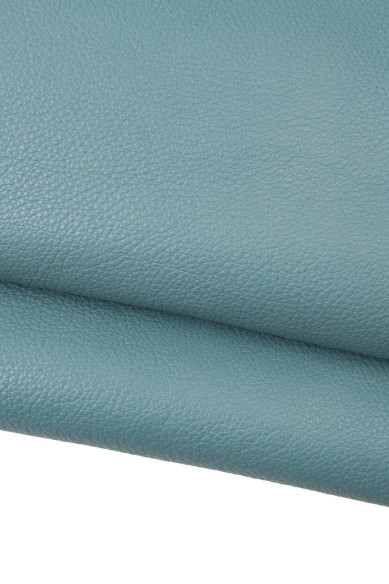 Grey blue GRAINY leather hide, GLOSSY soft calfskin, solid color thick cowhide, 2.0 - 2.1 mm
