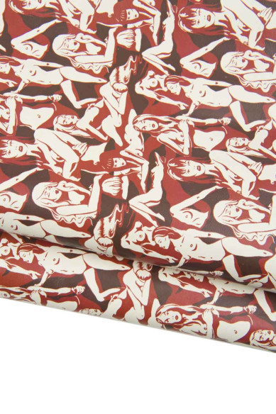 SEXY print on leather skin, red textured matt cowhide, women pattern on super SOFT calfskin