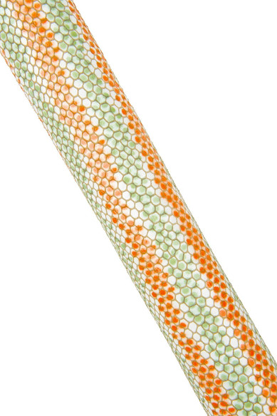 STRIPED printed REPTILE leather hide, orange - green snake textured cowhide, glossy soft calfskin for crafters