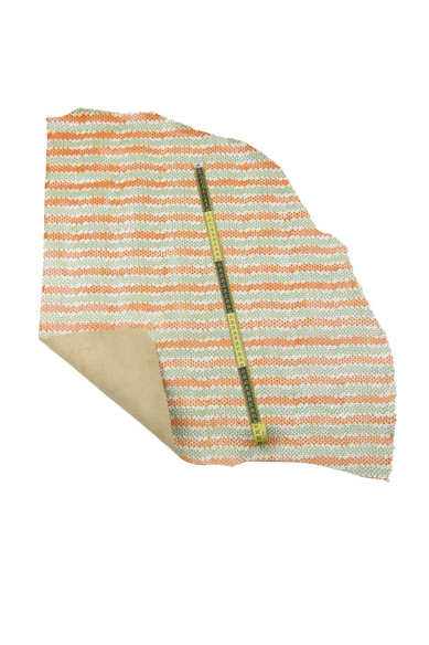 Pelle RETTILE verde arancio, pellame serpente lucido a RIGHE, pelle morbida a strisce