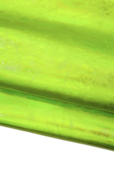 Pellame LAMINATO verde IRIDESCENTE, vitellino metallizzato liscio, pelle lucida morbida per hobbisti