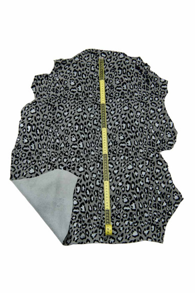 Pelle LEOPARDATA scamosciata grigio argento nero, capra stampa animalier ghepardo, pellame per fai da te