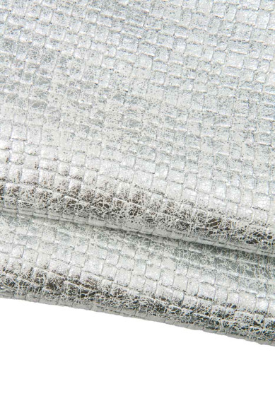 Lot of 3 leather skins matched as per pictures: 2 metallic silver goatskin, 1 blue suede calfskin with silver and gold GLITTER