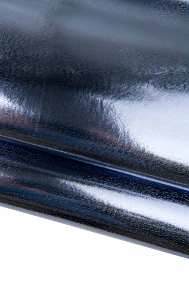 Pelle SPECCHIO acciaio con riflessi blu, vitello metallizzato liscio, pellame laminato morbido