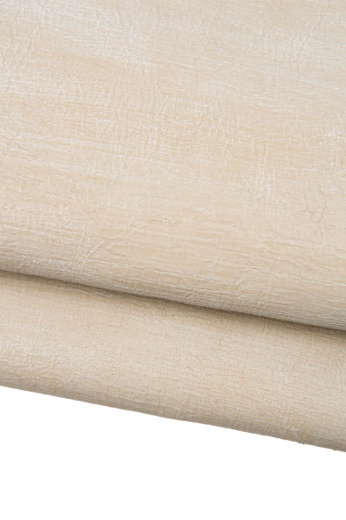 Lotto di 3 pelli beige abbinate come da foto: pellame lucido stampa CRACKLE + capra scamosciata stampa LEOPARDO