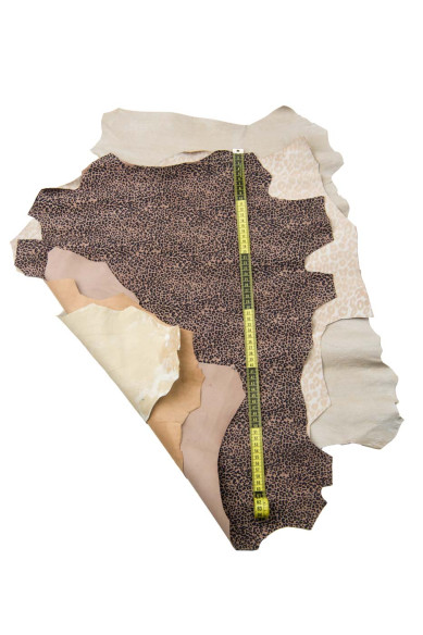 Lotto di 3 pelli beige abbinate come da foto: pellame lucido stampa CRACKLE + capra scamosciata stampa LEOPARDO