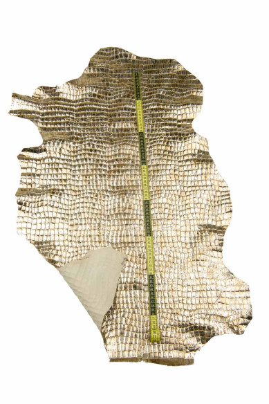 Pellame laminato oro stampa COCCODRILLO, capra metallizzata effetto INVECCHIATO, morbida per il fai da te