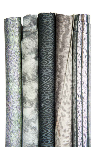 Lotto di 5 pelli grigio acciaio, assortimento di pellami di vitello morbidi metallizzati come da foto, per artigianato