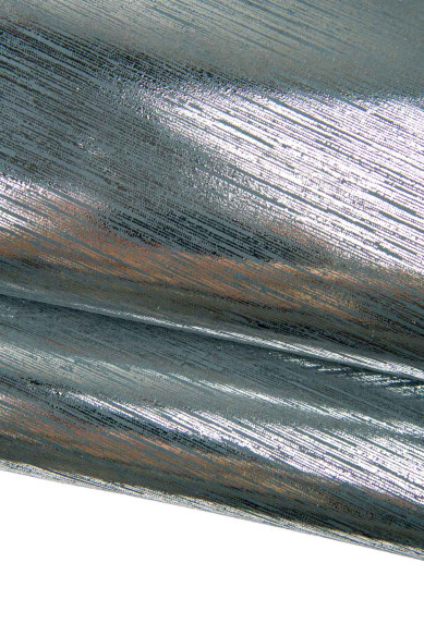 Lotto di 5 pelli grigio acciaio, assortimento di pellami di vitello morbidi metallizzati come da foto, per artigianato