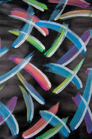 Multicolor HANDPAINTED leather skin, STROKES print on black goatskin, unique hide for hobbyists