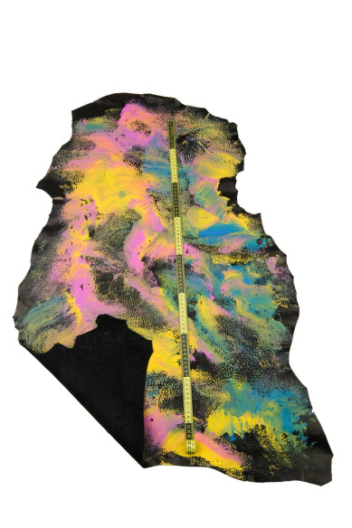 Multicolor HANDPAINTED leather skin, ABSTRACT print, PEBBLE grain goatskin, soft, unique hide for hobbyists