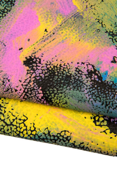 Pelle mullticolor DIPINTA A MANO, capra stampa astratta, morbido con GRANA, pellame particolare per hobbisti