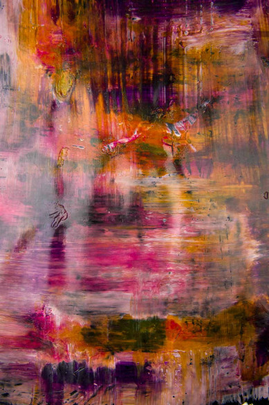 Pelle mullticolor DIPINTA A MANO, capra lucida con stampa pennellate, morbido, pellame particolare per hobbisti