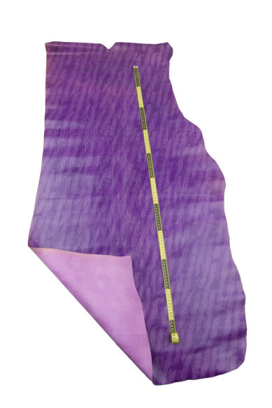 Pelle stampa LIZARD viola, vitello lucido classico motivo LUCERTOLA, pellame italiano elegante per artigiani