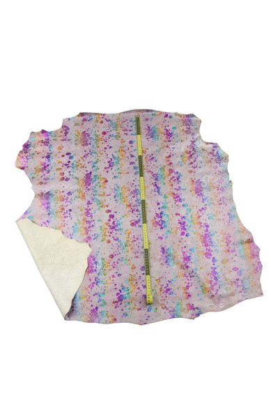MULTICOLOR holographic metallic snakeskin, SPLASH print on pink python textured goatskin, soft metallic hide