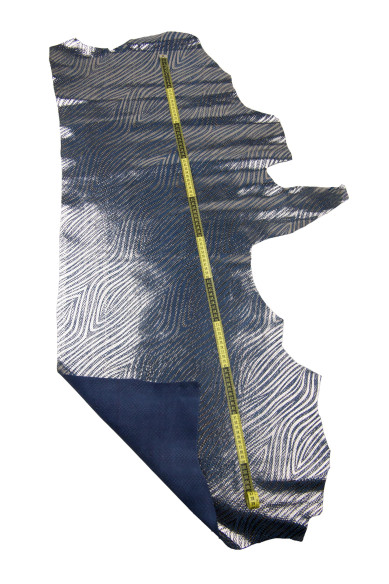 ZEBRA textured leather skin, blue steelmetal animal printed on python cowhide, soft METALLIC hide for hobbyists