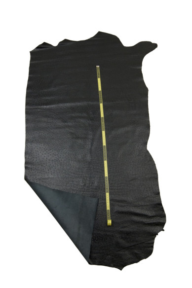 Black OSTRICH embossed leather hide, glossy printed cowhide, super SOFT calfskin 0.7 - 0.8 mm
