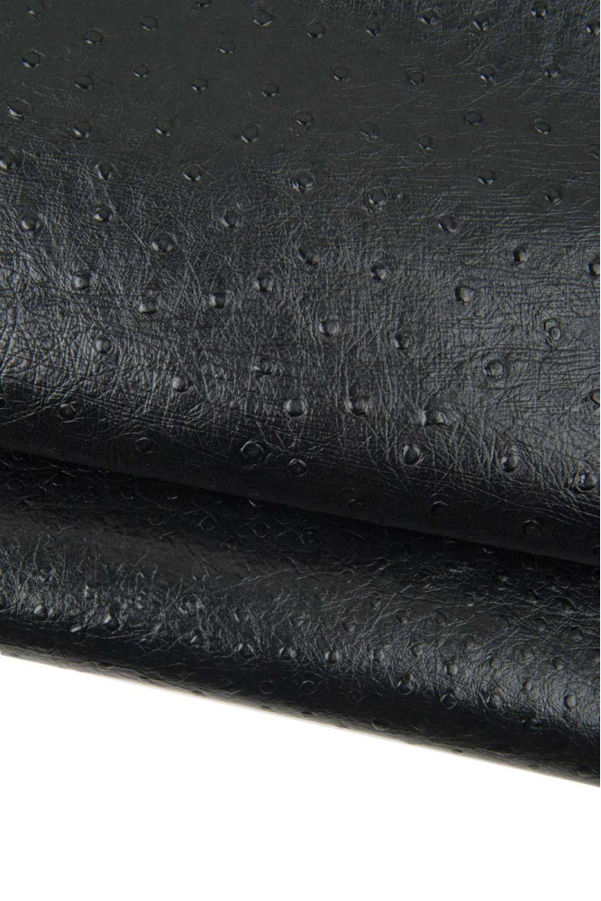 Black OSTRICH embossed leather hide,...