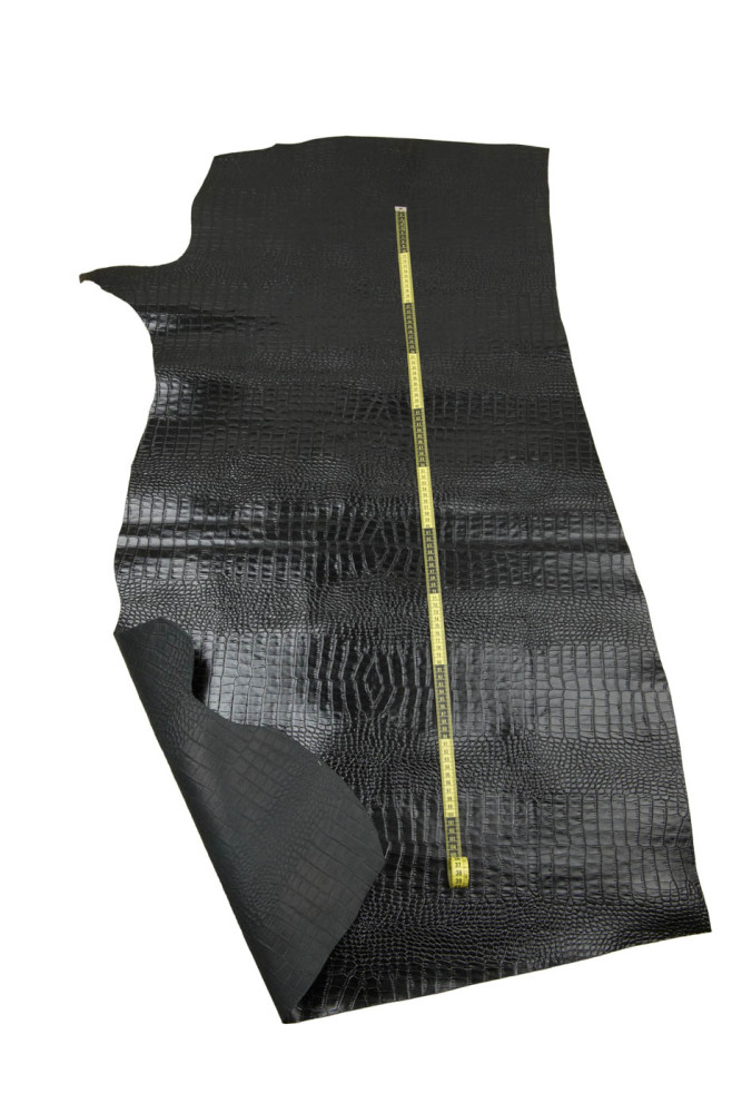 Black CROCODILE embossed leather...