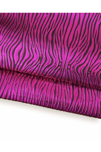 Set di 3 pelli fuxia laminate, pack di pellami di capra laminati tinta unita e stampati motivo FLOREALE / ZEBRA