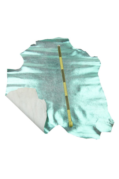 Turquoise METALLIC leather skin, CRACKLED printed goatskin, auqamarine super soft sparkle hide