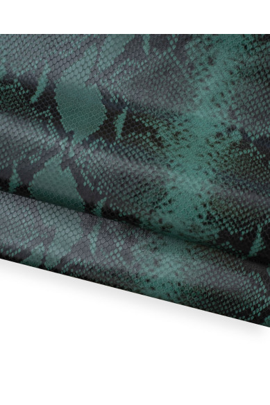 Pellame disegno RETTILE verde e nero, vitello stampa PITONE lucido, pelle morbida motivo serpente, 0.6 - 0.8 mm