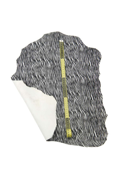 Pellame ZEBRATO bianco nero, capra morbida FLOCCATA motivo animalier zebra, pelle stampata 0.7 - 0.9 mm per il fai da te