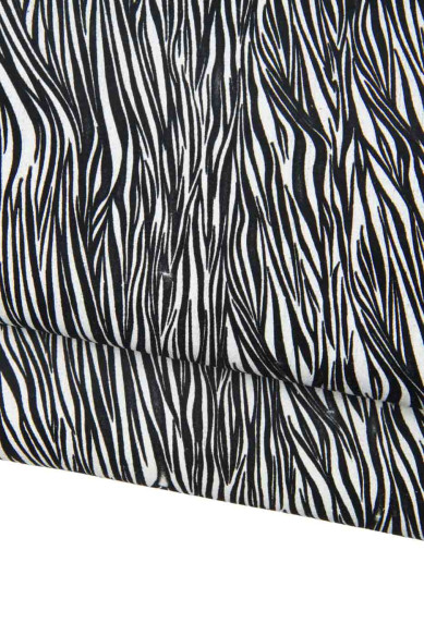 ZEBRA textured leather skin, ANIMAL printed goatskin,  soft matt flocked hide, 0.7 - 0.9 mm for diy projects B18539-ST