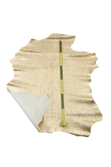 GOLD leather skin, metallic printed soft goatskin, CRACKLE textured bright hide for diy creations