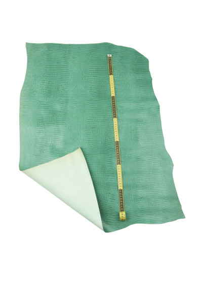Turquoise LIZARD printed cowhide, aquamarine reptile embossed leather hide, GLOSSY calfskin, 0.9 mm for crafters