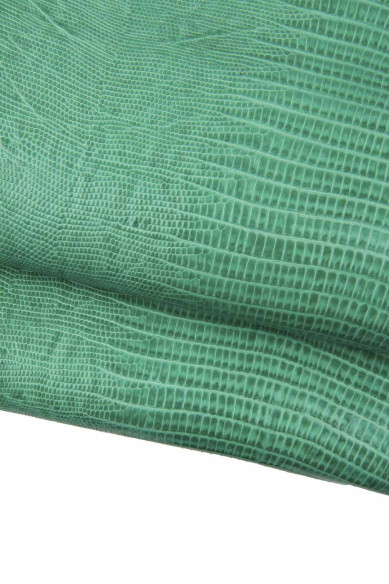 Turquoise LIZARD printed cowhide, aquamarine reptile embossed leather hide, GLOSSY calfskin, 0.9 mm for crafters