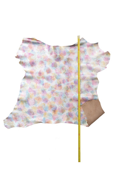 Pelle laminata MULTICOLOR, pellame METALLIZZATO morbido, capra con grana stampa macchie colorate