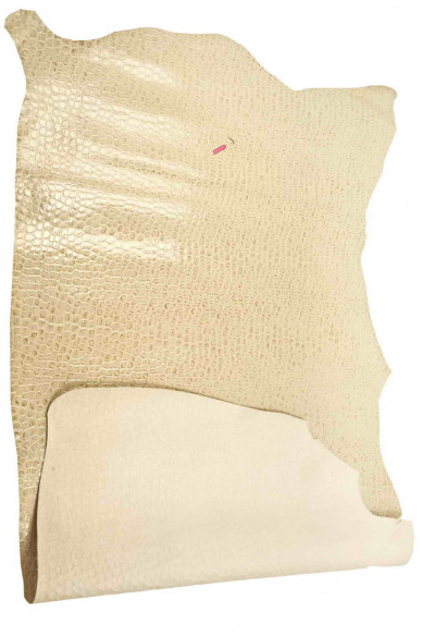 Pelle di COCCODRILLO stampato, vitello cocco panna con sfumature marroni, LUCIDO, abbastanza rigido, look classico